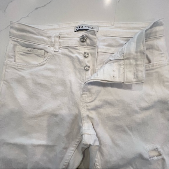 Zara Men's Distressed Ripped Skinny Jeans White 31x30 - Picture 5 of 13